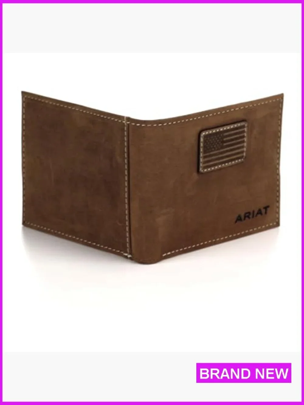Genuine Leather Bifold Wallet Western Style Patriotic Patch Classic Mens
